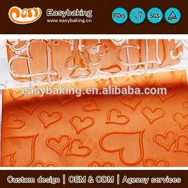 Customized heart shape fondant cake decorating acrylic embossing rolling pins