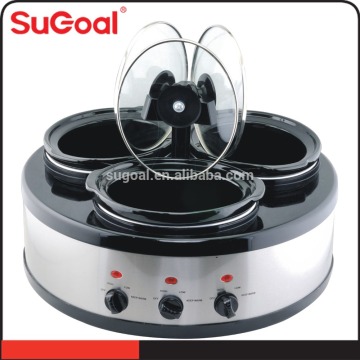 SuGoal 3 in 1 Oval Triple Slow Cooker with Lid Hoilders, 1.5L X3, Stainless Steel