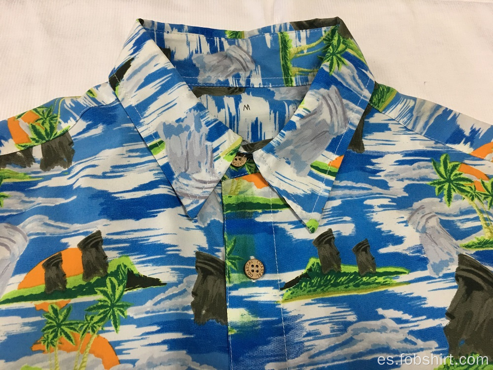 Camisa casual hawaiana con estampado de poliéster