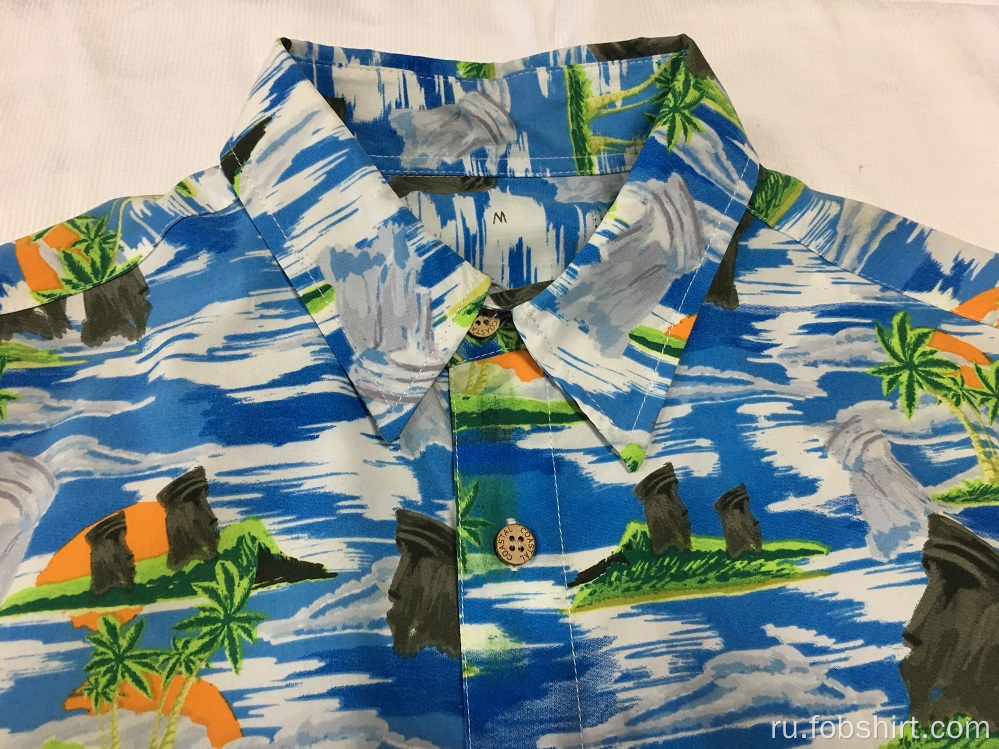 Повседневная рубашка hawaii с принтом из полиэстера