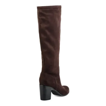 camel print floral mid-heel calf long boots