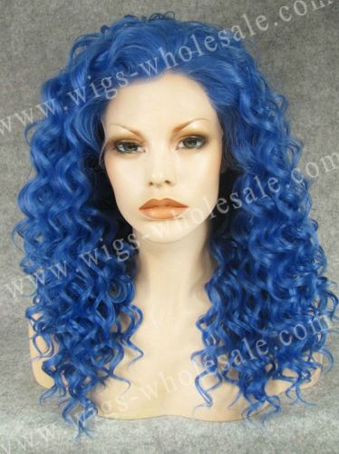 Fashion Source Hair Wig Blue Spring Curly 150-180 High Lace Wigs Synthetic