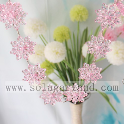38MM grande décoration d&#39;arbre de Table de mariage guirlande de perles de flocon de neige rose