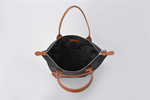 Waterproof black nylon tote bag handbags with leather handles