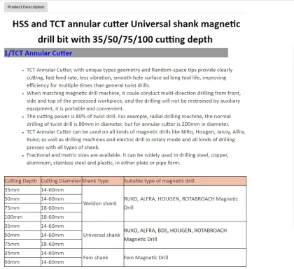 magnetic core drills HSS and TCT annular cutter