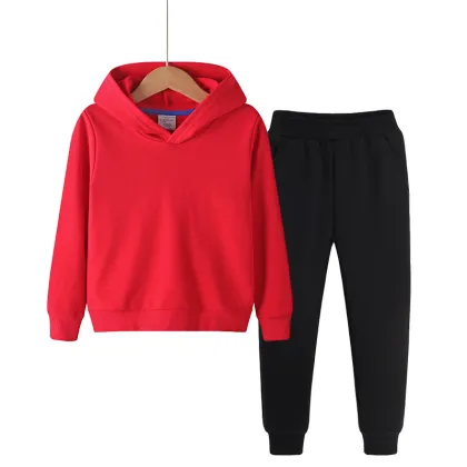 High quality cotton hoodie sportswear 2-piece set solid color kids sportswear track suits sportswear