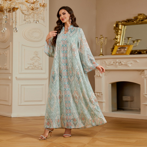 جزئیات کریستال طرح چاپی لباس دوزی ابایا