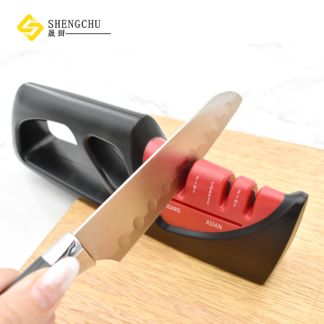 4 Stage Kitchen Hand-Held Knife Sharpener with Tungsten Steel and Ceramic Blades