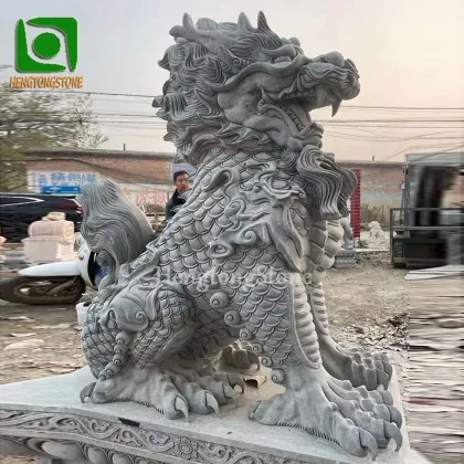 Large Outdoor Gray Marble Chinese Kylin Sculpture