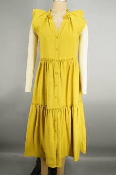 Custom Graceful Skirts Button Yellow One piece Dress