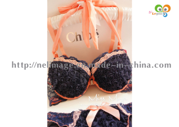 Hot Sale Rose Sweet Front Button Bra Set