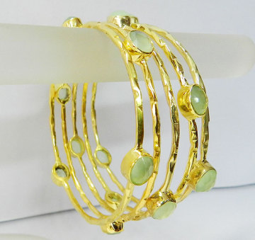 925 Sterling Gold Plated Prehnite Hydro  Bezel Setting Bangle