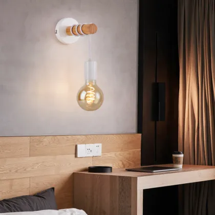 Black White Wooden Wall Lamp | Indoor Wall Bracket Lighting