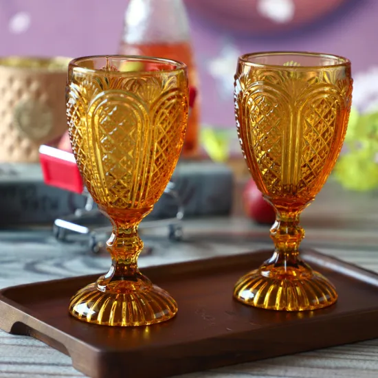 Y34 Wholesale: Affordable Vintage Glassware in Colors like Champagne, Blue, Pink, Amber, Water, Wine Cups, and Goblets