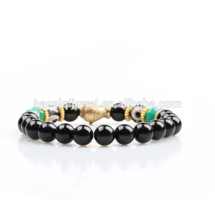 natural black agate stone bead bracelet yin yang stone jewelry buddha bracelet