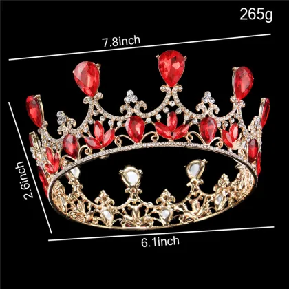 Gold Plated Royal Red Rhinestones Crystal Crown