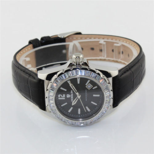 Crystal Leather Band Stainless Steel Quartz Watch , 5 Atm Watches