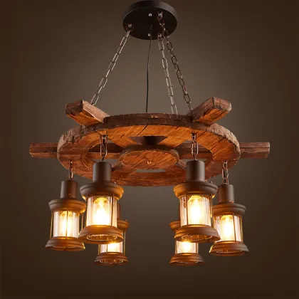 2021 European Indoor Hotel Wedding Lighting: Vintage Rustic Wooden Chandelier