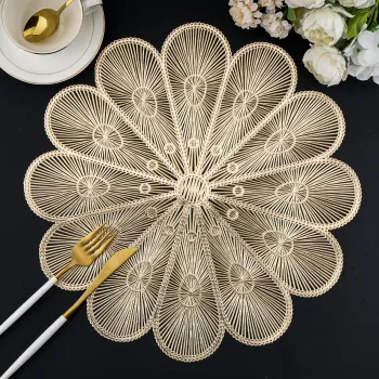 Gold Metallic Round Vinyl Placemats - Waterproof and Wipeable Table Decorations