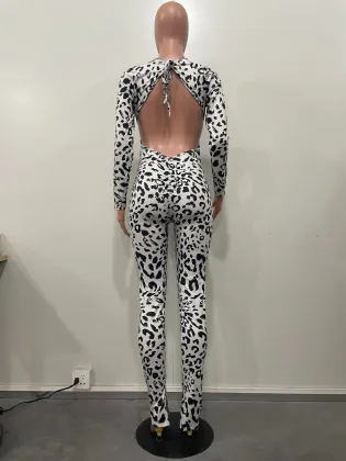 Wholesale 2024 Skinny Playsuits Leopard Print Jumpsuits S-2XL