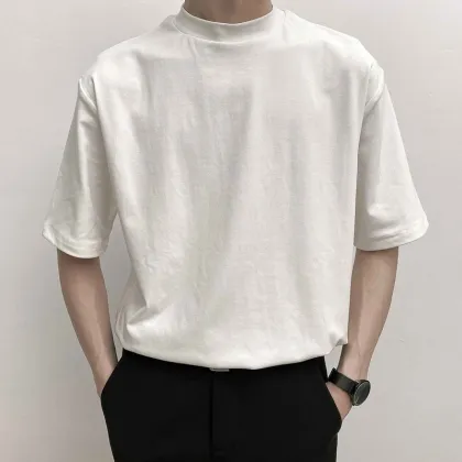 T-shirt short sleeves men with half high collar