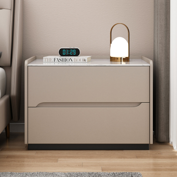 Modern Luxury Solid Wood Bedside Table with Leather Top Nightstand and Storage Cabinet