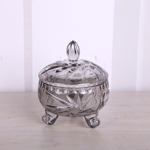 smoky grey glass candy jar with leg