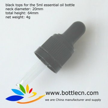 5ml 20mm black polypropylene tops bulb glass droppers