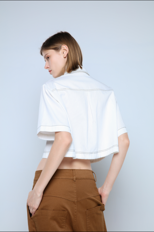CROPPED BLOUSE WITH BOTTOM DRAWSTRINGS