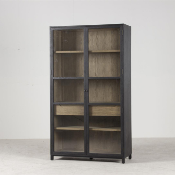 MRS WOODS 2 Door Accent Cabinet: Modern Design with Glass and Oak Wooden Shelves for Living Room