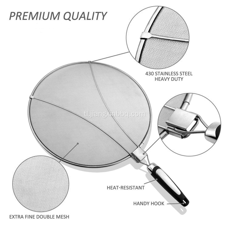 Stainless Steel Splatter Screen na May Foldable Handle