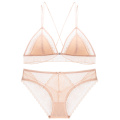 Op voorraad dames bralette met ruches en transparante kanten panty