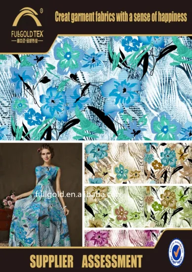 2016 Fashionable Beautiful Blue Color Flower Design Print Fabric For Women's Dress