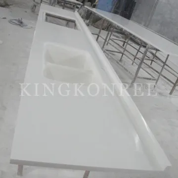 Pure White Quartz Stone Bevel Double Countertops Solid Surface Worktop With Oem
