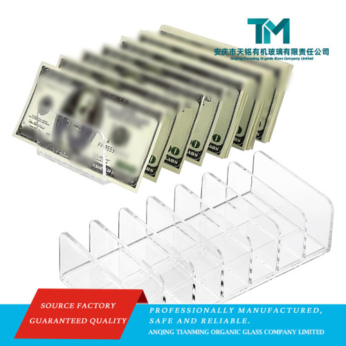 Contador de dinheiro acrílico transparente elegante com layout de 7 seções