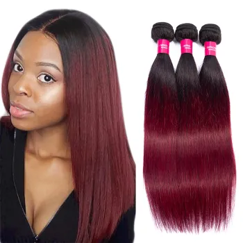 Shmily Ombre Two Tone 1b99j# Straight Human Hair Extensions, Virgin Brazilian Hair Bundles, 10-24 inches For Black Women