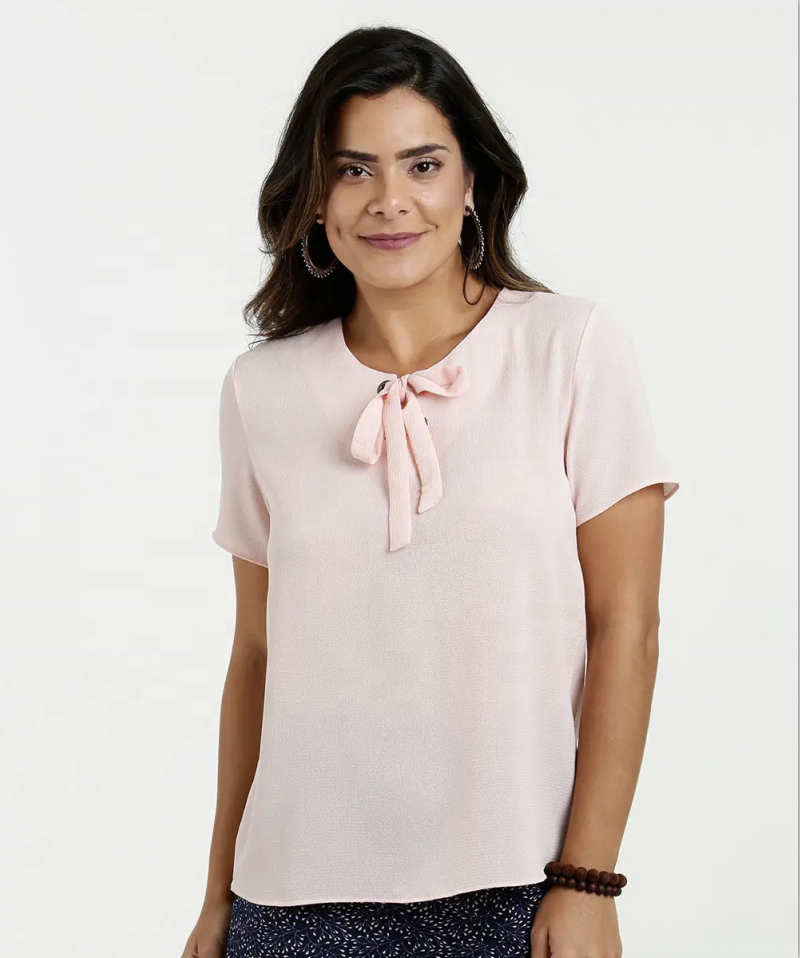 Solid Bowknot Eyelet på kragen Tops T-Shirt