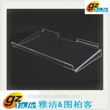 rectangle wallmount pin acrylic shoe display shelf with a upward bar