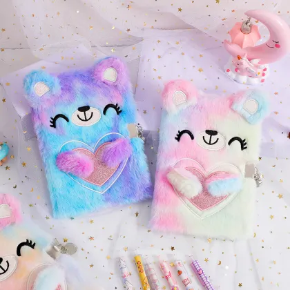 Cute Plush Bear A5 Diary Kawaii Notebook with Lock - BTS Gift