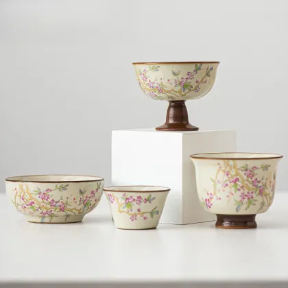 Exquisite Hand-Painted Peach Blossom Kung Fu Tea Cup