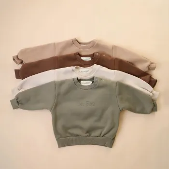 Kids High Quality Plain Pullover Sweatshirt for Toddler Boys and Girls with Custom Logo Family Matching Crewneck
