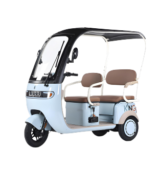 Electric tricycle with double row seats and integrated rain shelter for commuting