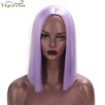 Vigorous Straight Short Blunt Cut Bob For Black Women Deep Part Short Brazilian Wigs Purple Cosplay Wig Wholesale Price