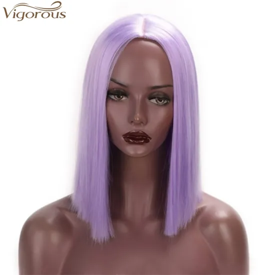 Vigorous Straight Short Blunt Cut Bob For Black Women Deep Part Short Brazilian Wigs Purple Cosplay Wig Wholesale Price