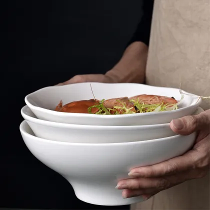 Japanese Ceramic Ramen Bowl - Solid White Round Noodle Bowl