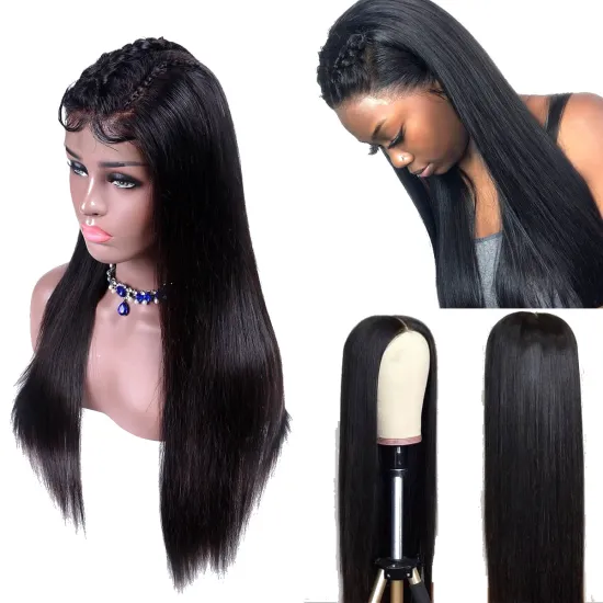 Free Shipping 100% Human Remy Hair Transparent Long 20 Inch Straight Lace Front Wig for Black Women