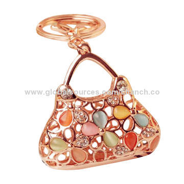 Stylish Lady Bag Design Keyring with Colorful Crystals, Customized Designs are Welcome