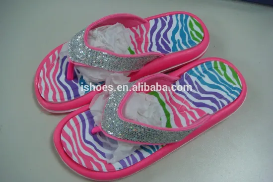 hot selling fancy gliter beach summer eva slippers for girls with fancy leopard printing