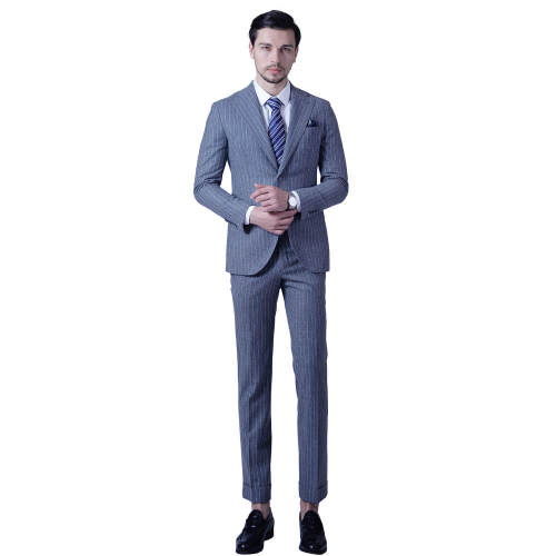 Custom Slim Fit Full Canvas Gray Striped Suit