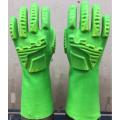 Green PVC gloves with TPR on hand back